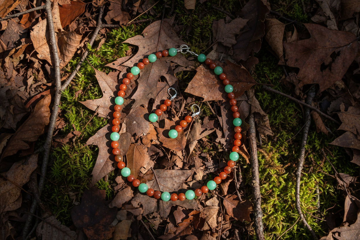 Running Deer 0023 Green Aventurine and Red Jasper Necklace and Earring Set