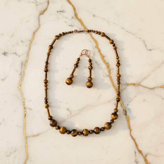 Running Deer 0005 TigerEye Bead Necklace & Earring Set