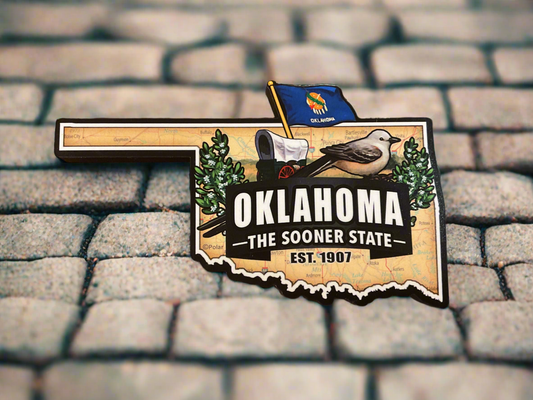 Oklahoma State Artwood Map Magnet