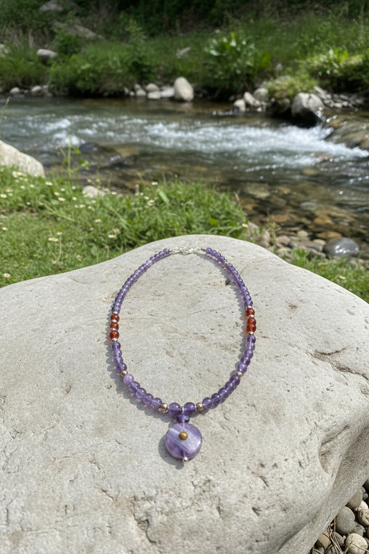 Running Deer 0014 Amethyst and Tiger Eye Pendant Necklace