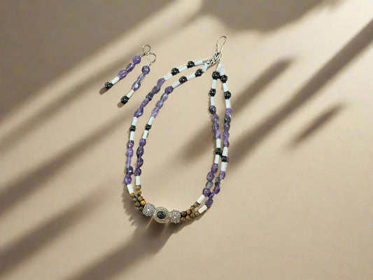 Running Deer 0007 Tigereye & Amethyst Jewelry Necklace an Earrings