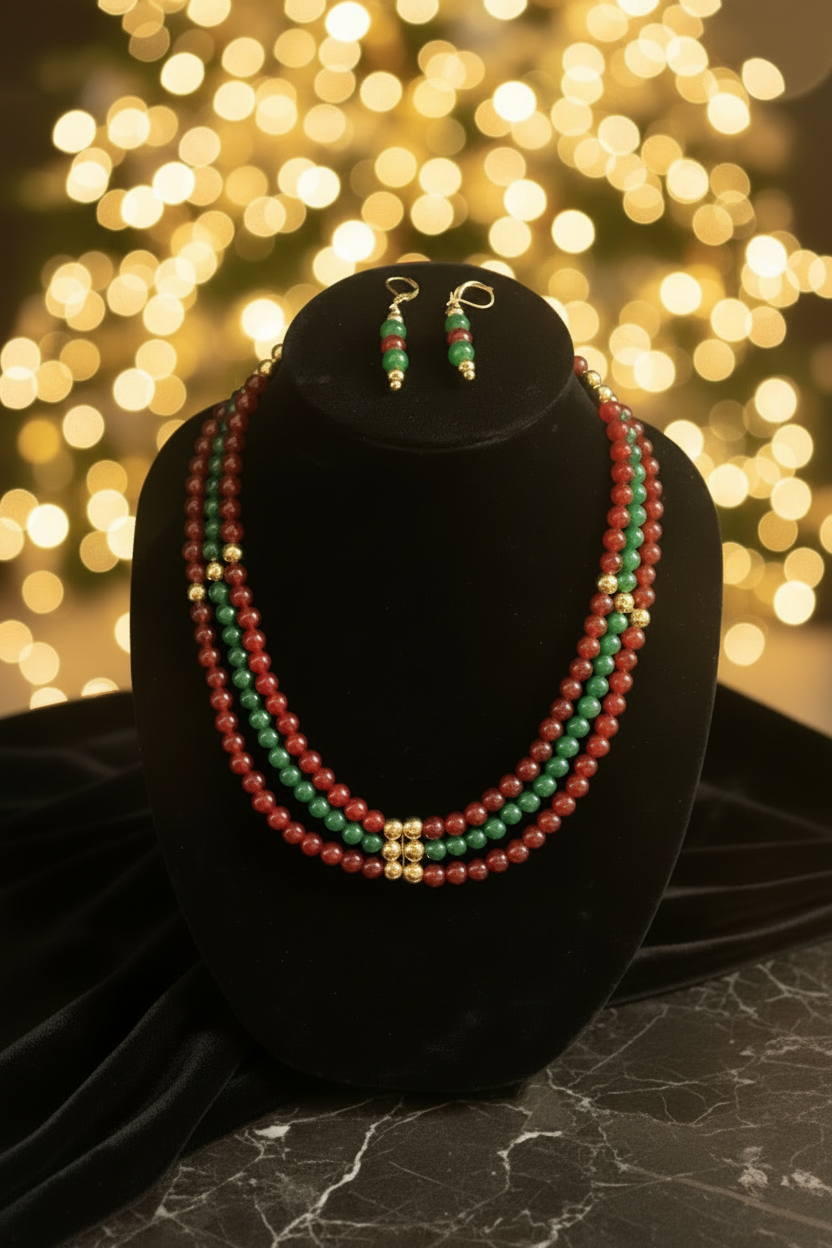 Running Deer 0004 Dyed Jade Necklace and Earring Set