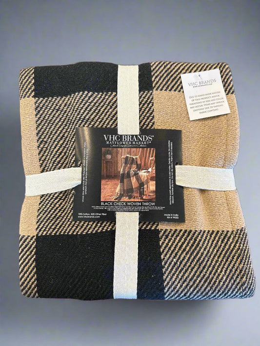 Black Check Woven Throw