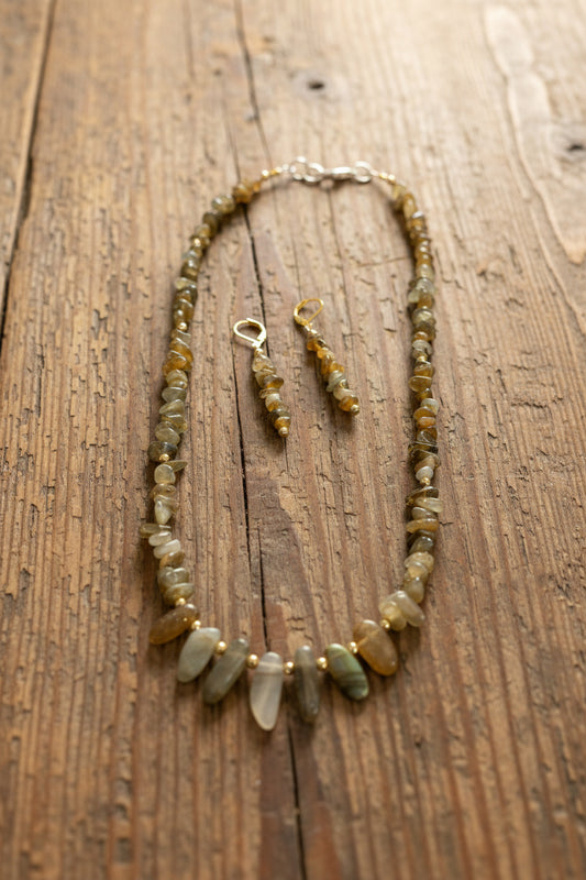 Running Deer 0019 Labradorite Necklace and Earring Set