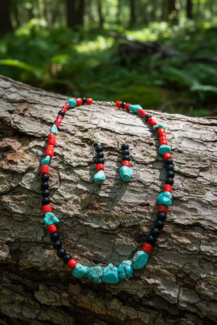 Running Deer 0003 Turquoise Dyed Howlite Necklace and Earring Set
