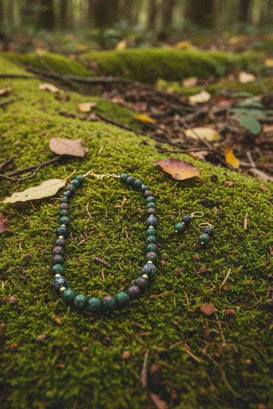 Running Deer 0045 Ruby in Zoisite Necklace and Earring Set