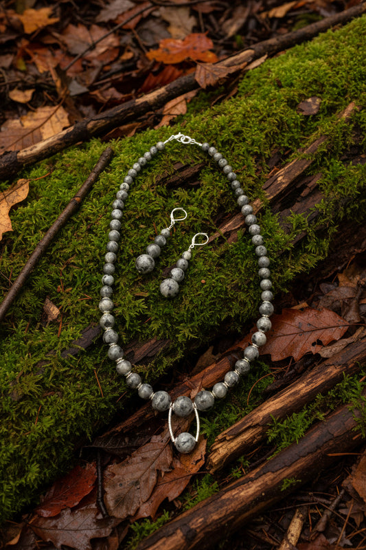 Running Deer 0013 Blue Labradorite Pendant Necklace and Earring Set