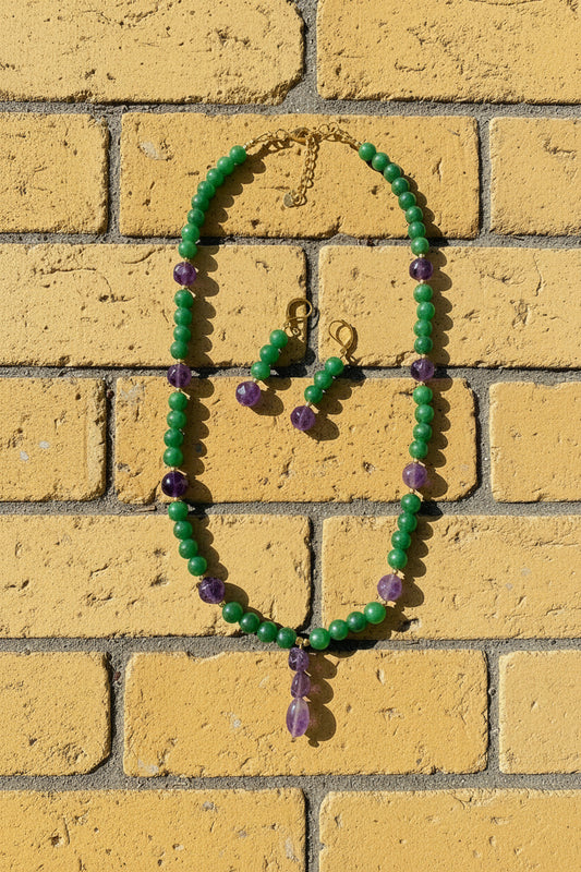 Running Deer 0036 Amethyst Pendant Necklace and Earring Set