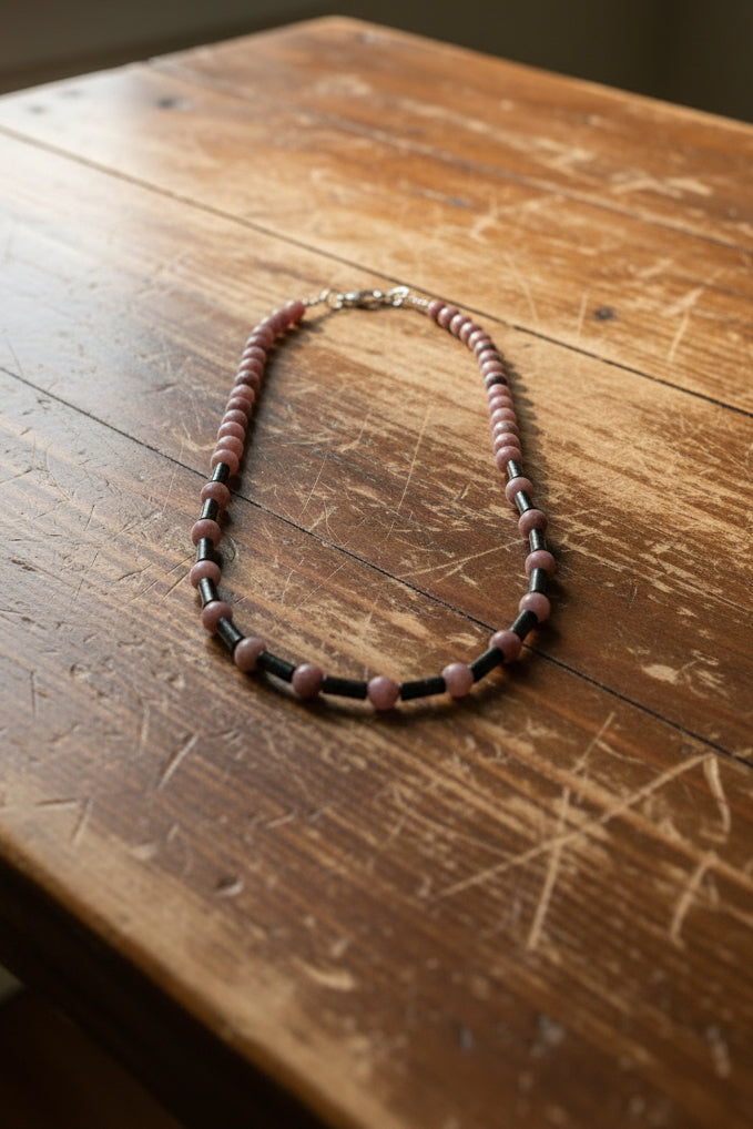 Running Deer 0030 Rhodonite and Black Onyx Necklace