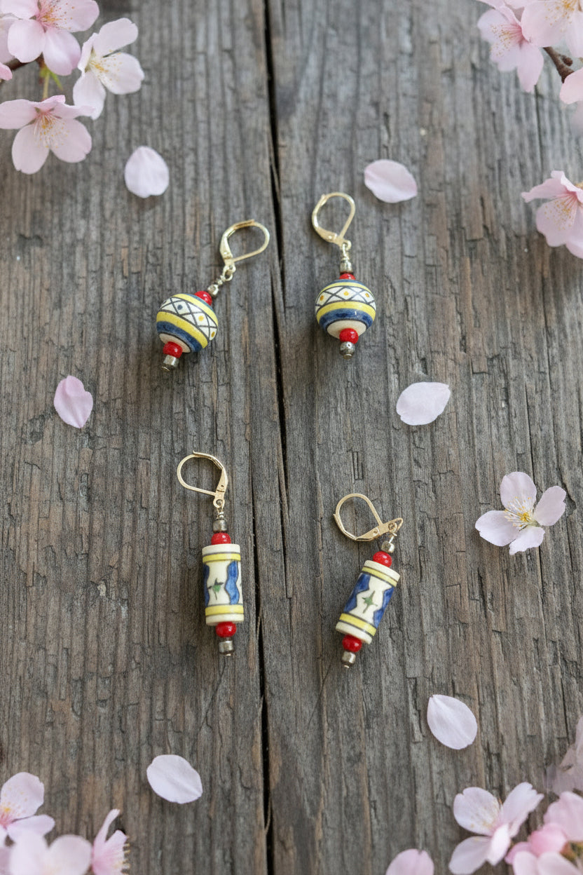 Running Deer 0002 Japanese Style Porcelain Beaded Necklace and Earring Set