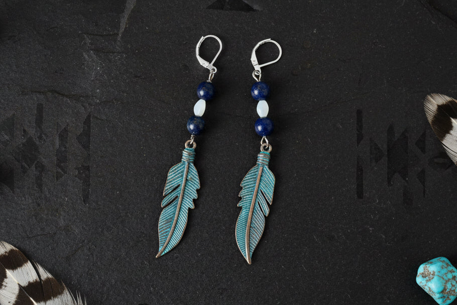 Running Deer 0053 Copper Feather Earrings