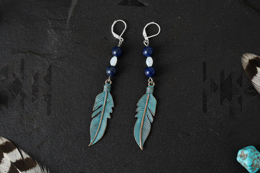 Running Deer 0053 Copper Feather Earrings