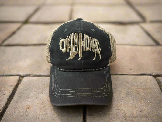 Oklahoma Washed Charcoal Buffalo Cap w/Mesh